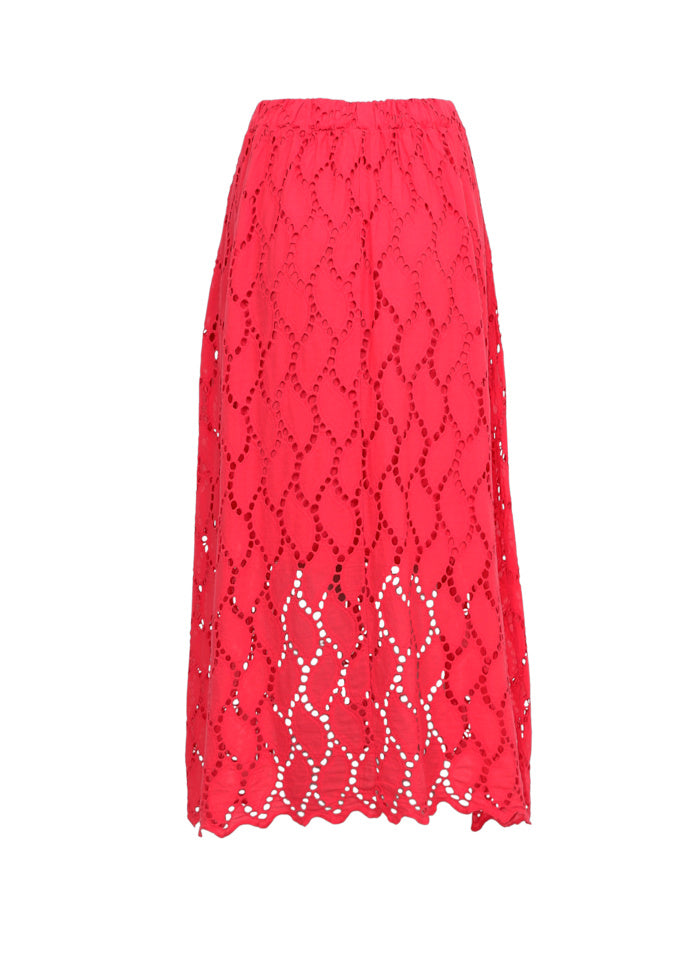 Freya Broderie Midi Skirt in Red