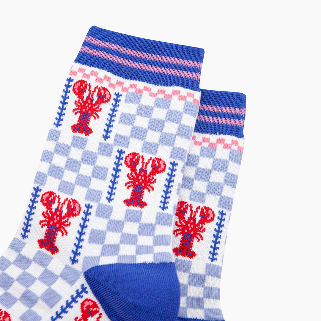 Lobster Checkerboard Bamboo Socks in Blue: UK 3-7 | EU 36-40 | US 5-9
