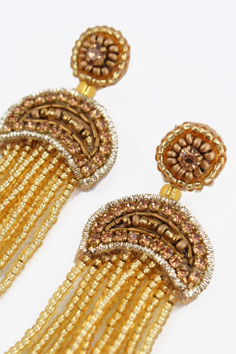 Jellyfish Drop Beaded Earrings in Gold