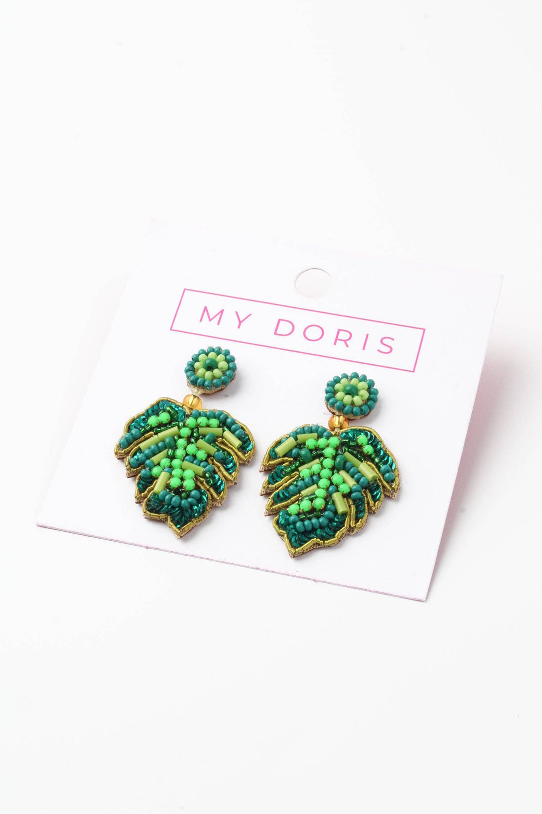 MINI GREEN MONSTERA LEAF EARRINGS