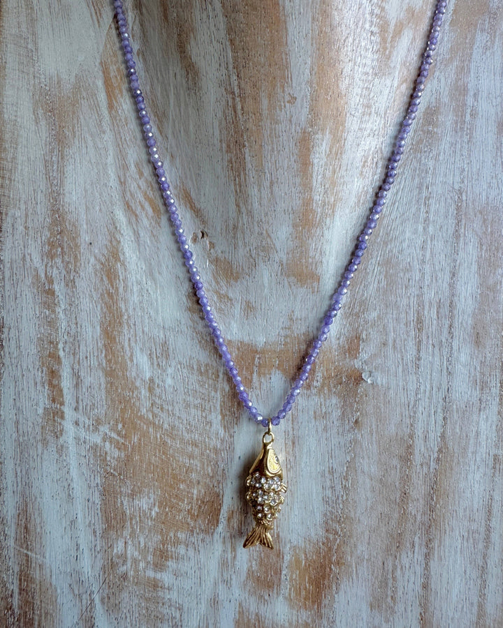 Lilac Shimmery fish Gold Plated Waterproof Necklace
