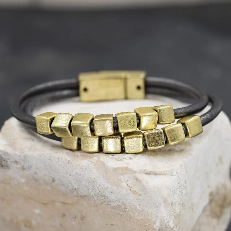 Rustic Nuggets Leather Bracelet