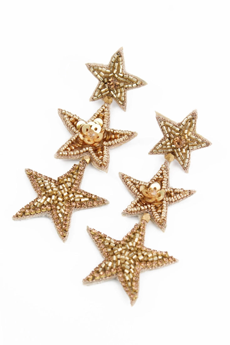 Triple Gold Star Earrings