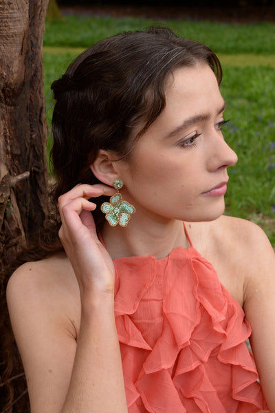 Mint Beaded Flower Earrings