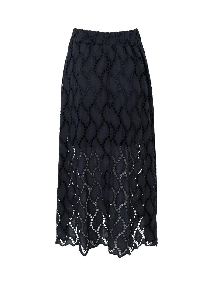 Freya Broderie Midi Skirt in Black