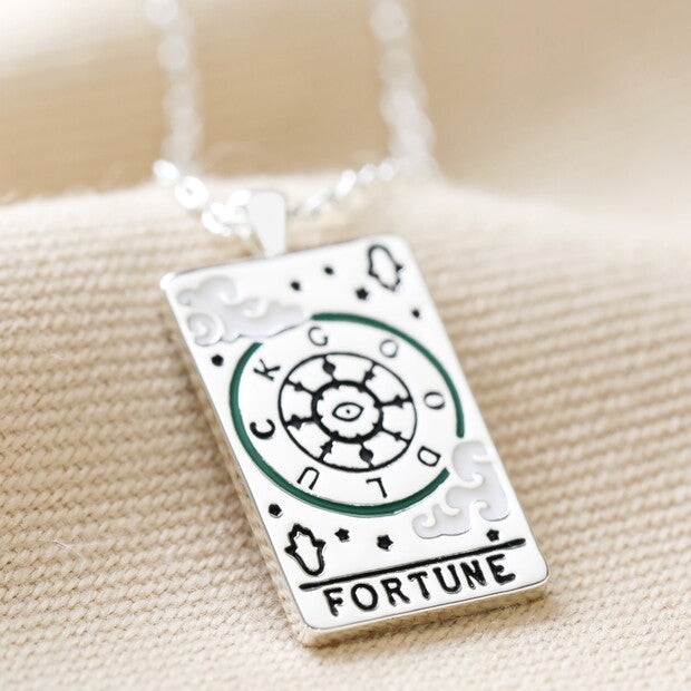 Enamel Fortune Tarot Card Necklace In Silver