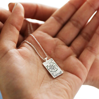 Enamel Fortune Tarot Card Necklace In Silver