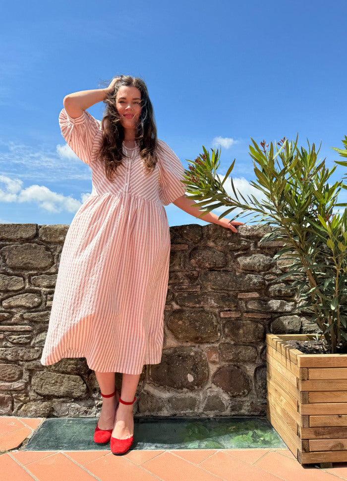 Selma Striped Dress in Rose Pink