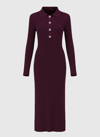 Nabolo Long Sleeve Knitted Dress in Plum