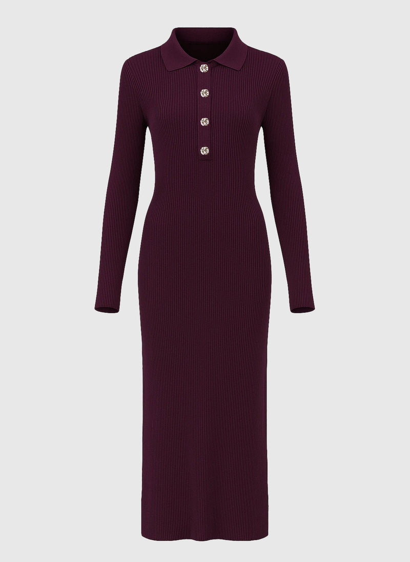 Nabolo Long Sleeve Knitted Dress in Plum