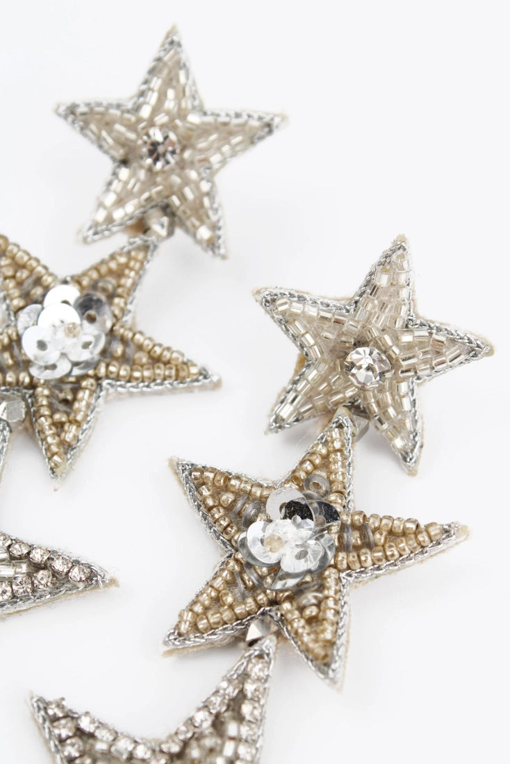 Triple Silver Star Earrings