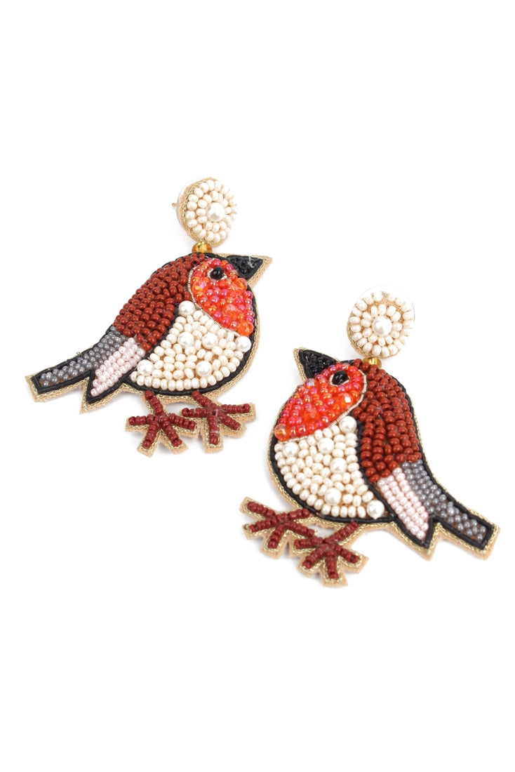 Beaded Robin Statement Earrings