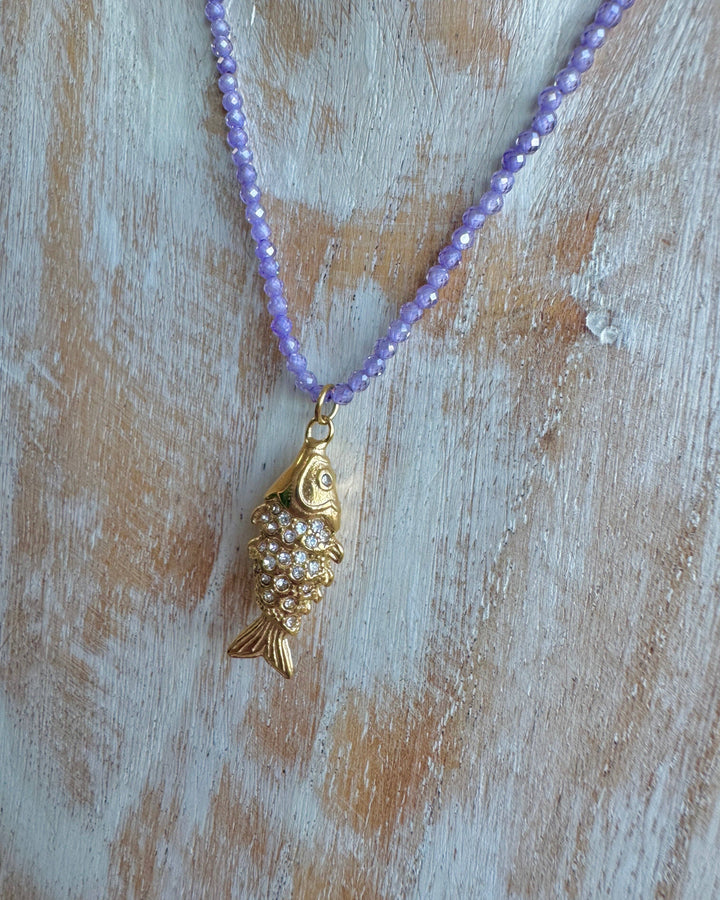 Lilac Shimmery fish Gold Plated Waterproof Necklace