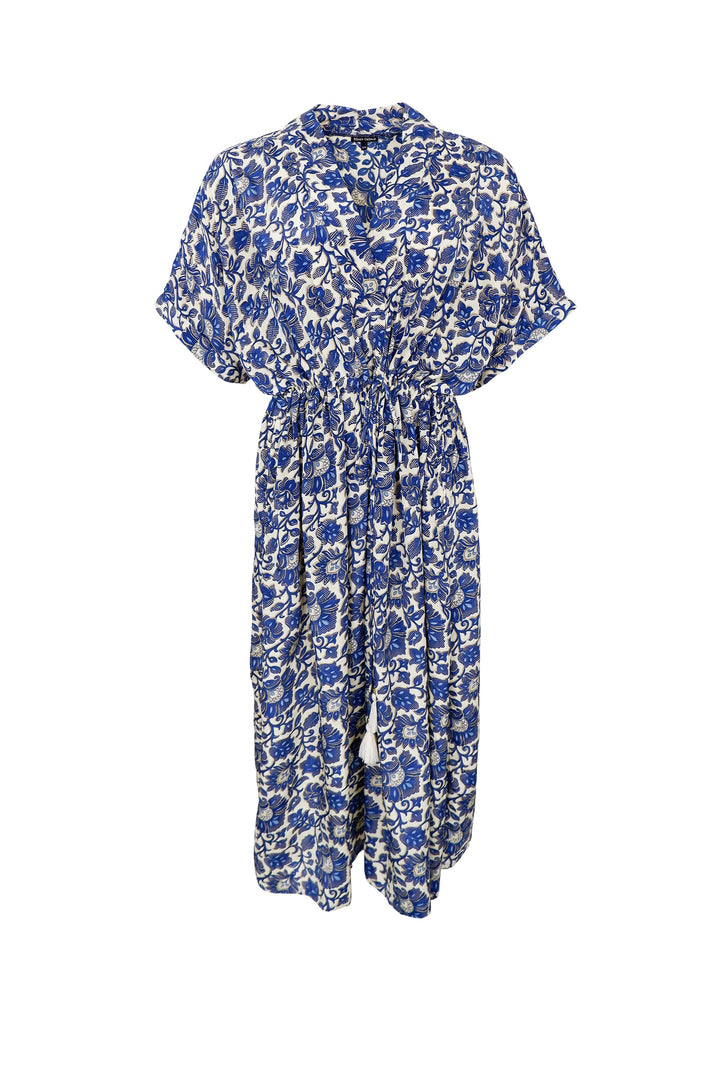 Luna Kaftan Tie Dress in Limited Edition Royal Blue Print