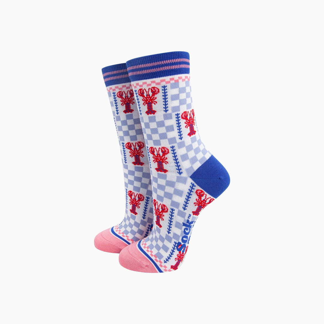 Lobster Checkerboard Bamboo Socks in Blue: UK 3-7 | EU 36-40 | US 5-9