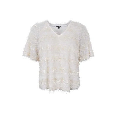 Fitz Sequin Fringe Top in Winter White