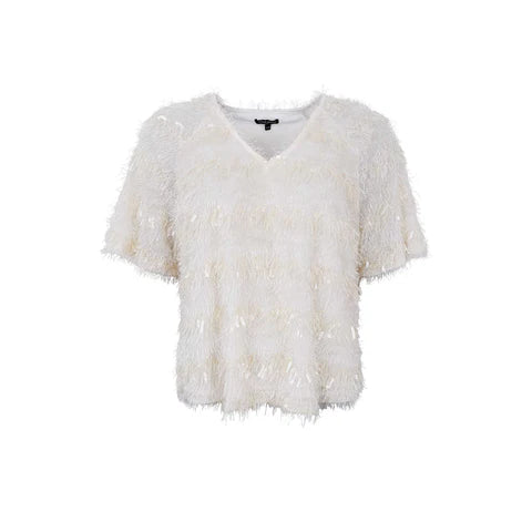 Fitz Sequin Fringe Top in Winter White