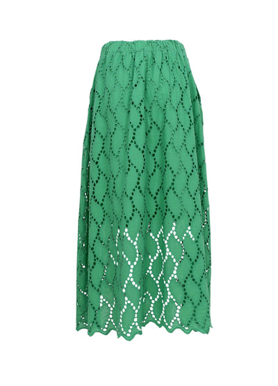 Freya Broderie Midi Skirt in Green