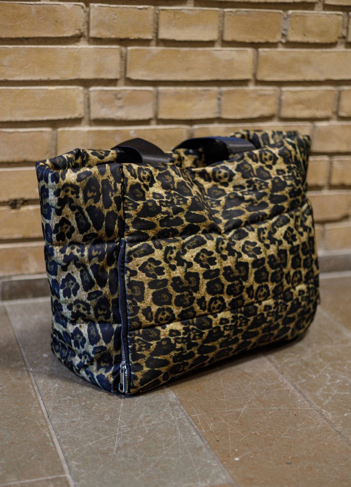 Nicky Quilted Shopper Bag in Khaki Leo