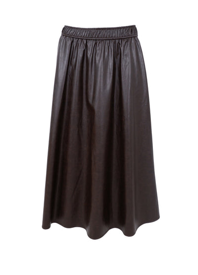 Juliet Vegan Leather Midi Skirt in Coffee Brown