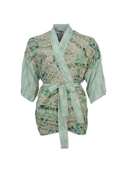 Luna Short Kimono in Floral Green Mix