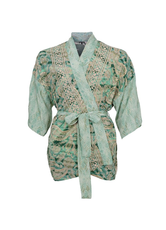 Luna Short Kimono in Floral Green Mix