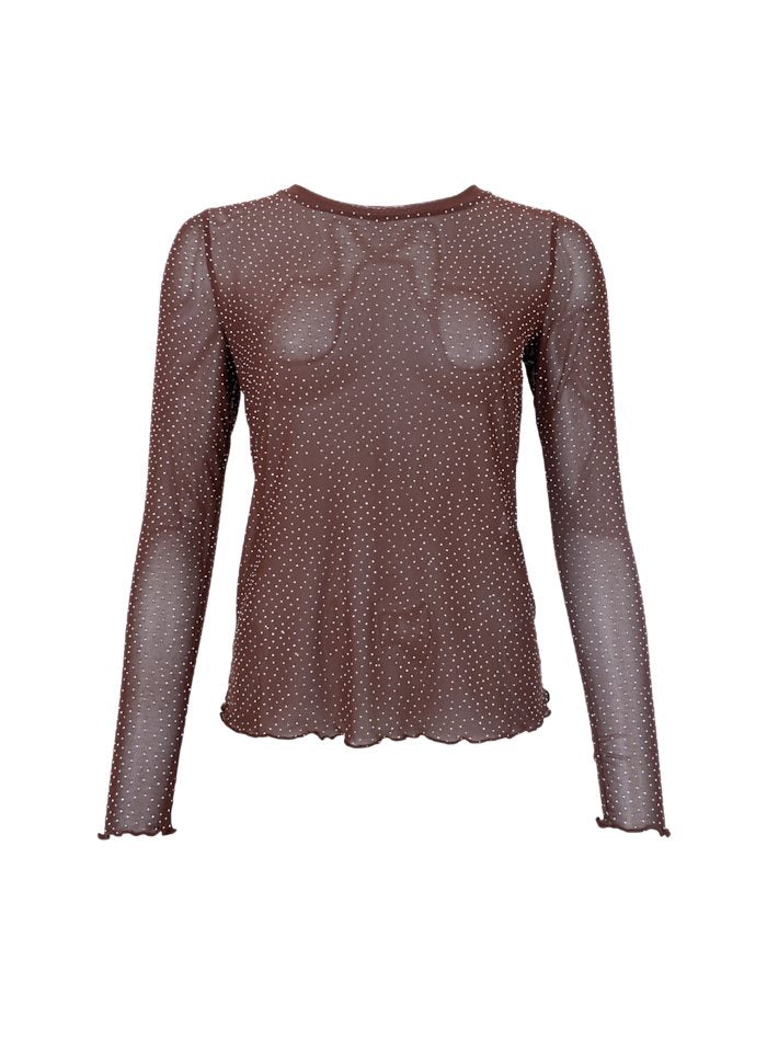 Alexis Sparkle Stone Mesh Top in Coffee Brown