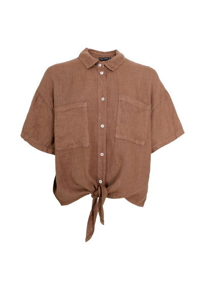 Melina Linen Short Sleeve Tie Shirt