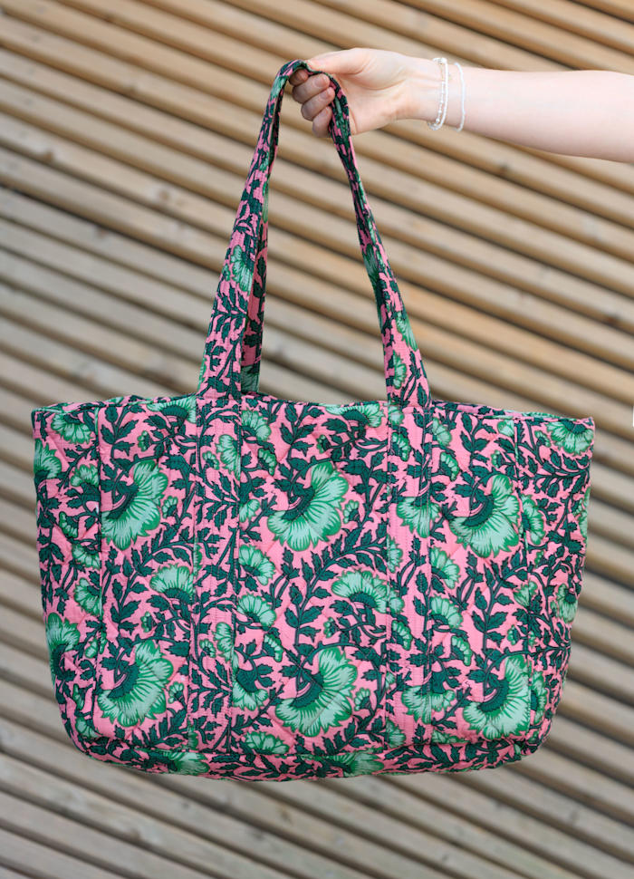 Flora Oversized Quilted Tote Bag in Pink Dahlia