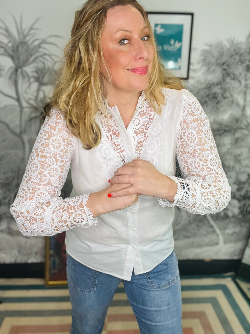 Constance Crochet Collar & Sleeve Shirt