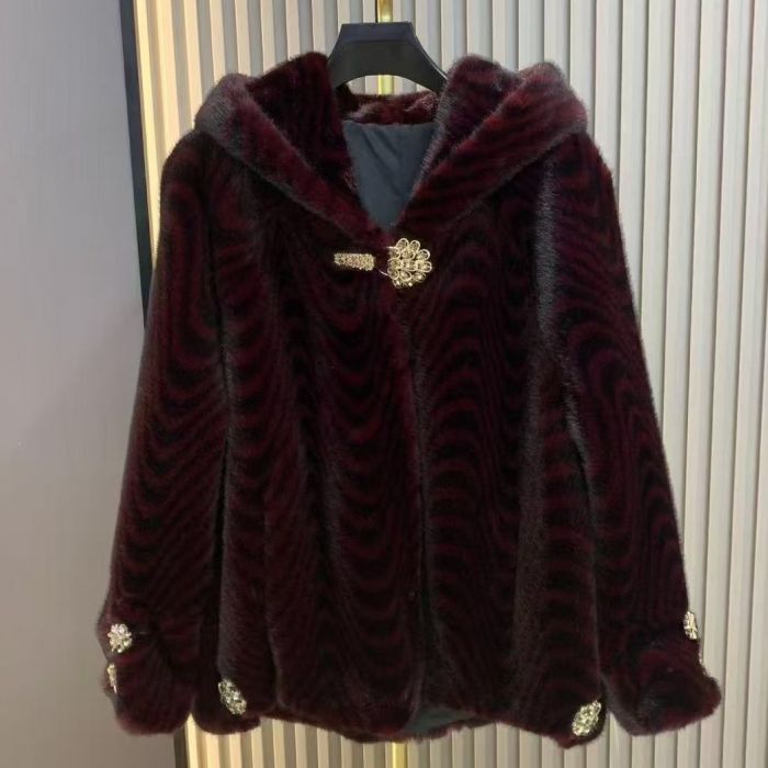 Harper Hooded Faux Fur Coat with Crystal Detail