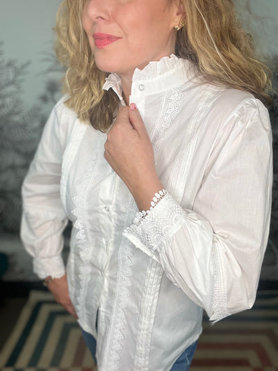 Ophelia Ruffle Collar Lace Trim Blouse