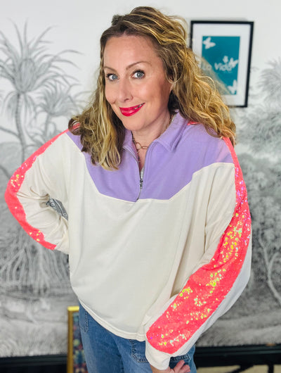 Larisa Colour Block Top with Sequin Panels