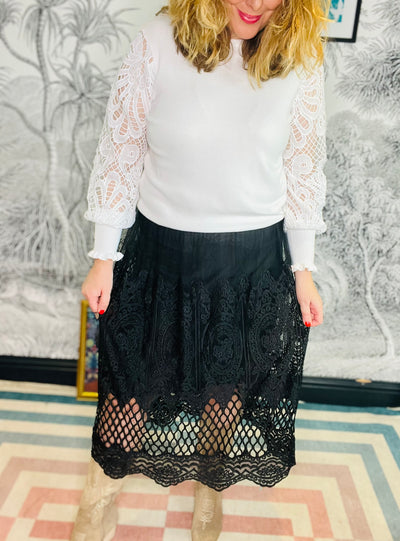 Eloise Embroidered Trellis Midi Skirt