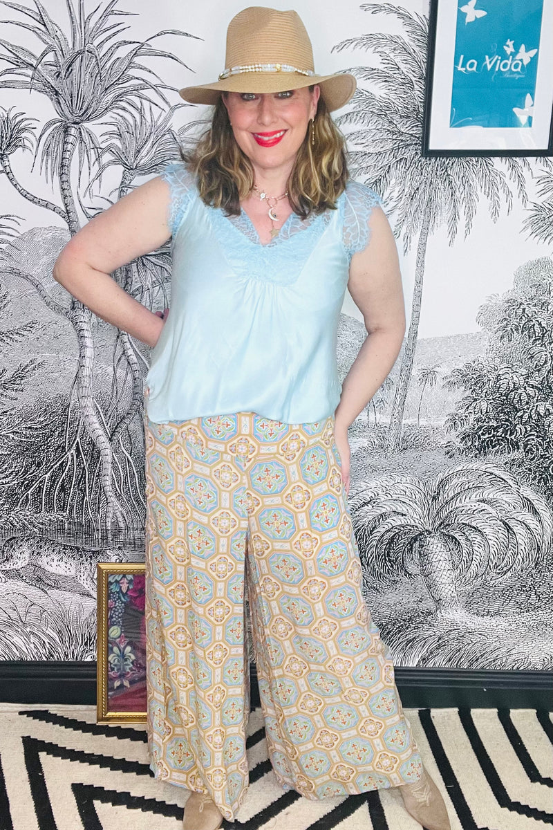 Palazzo Pants in Vintage Tiles Blue