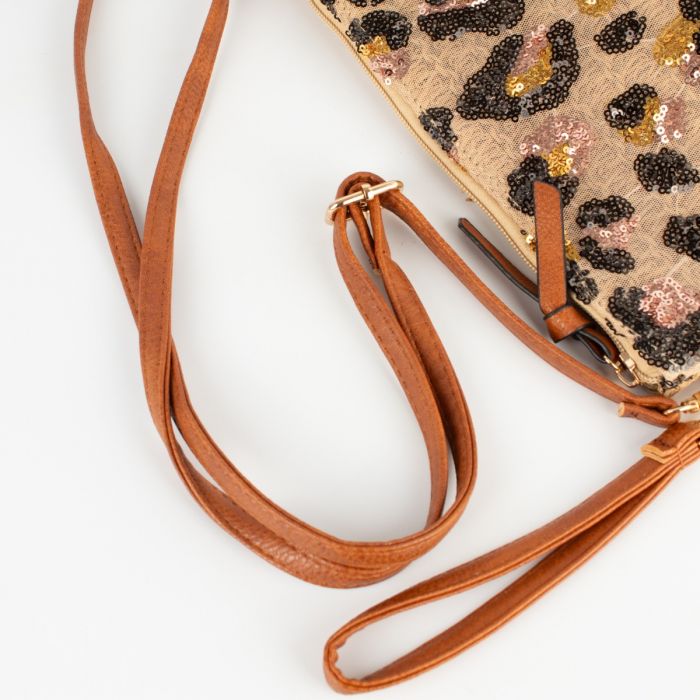 Raffia Clutch Bag with Leopard Appliqué