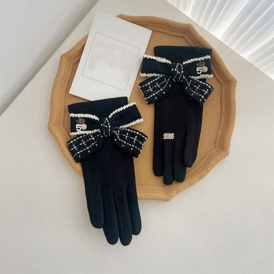 Luxury Tweed & Pearl Bow Gloves