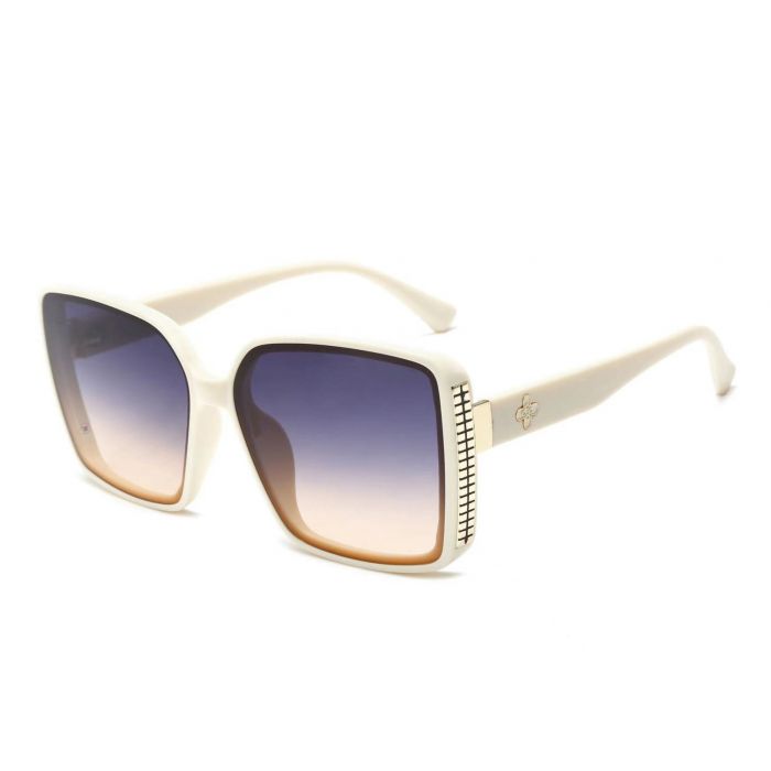 Grid Edged Sunglasses with Clover Detail in Cream