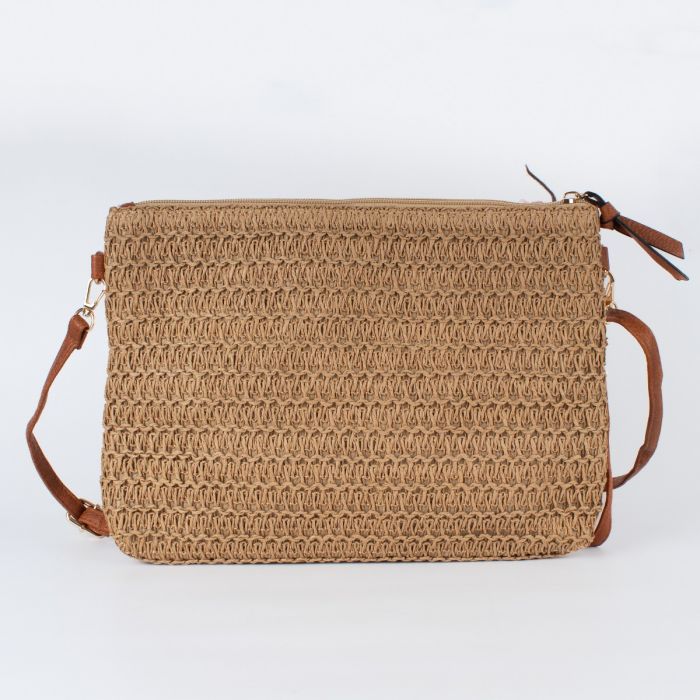 Raffia Clutch Bag with Leopard Appliqué