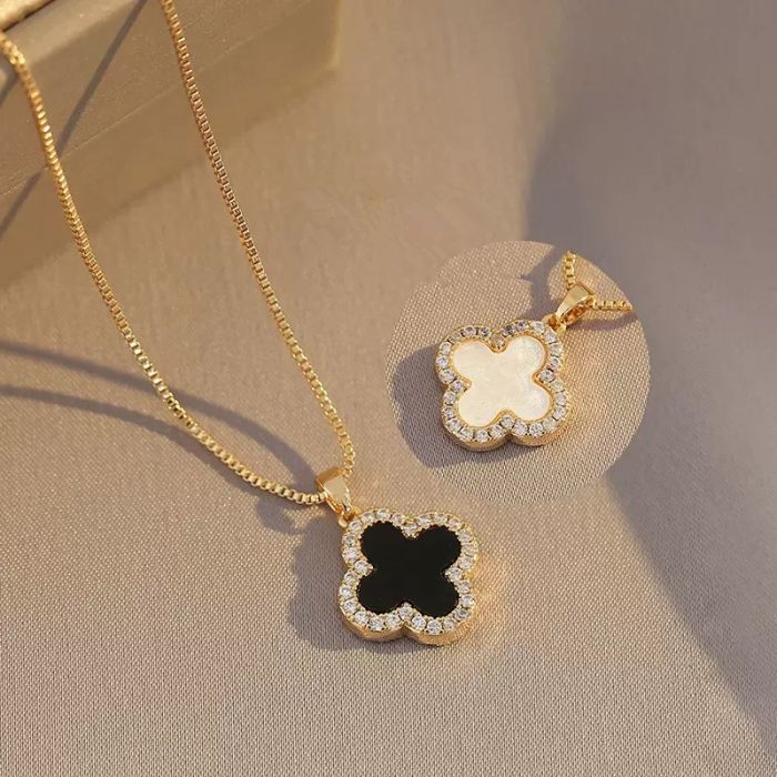 Four Petal Double Sided Sparkle Necklace