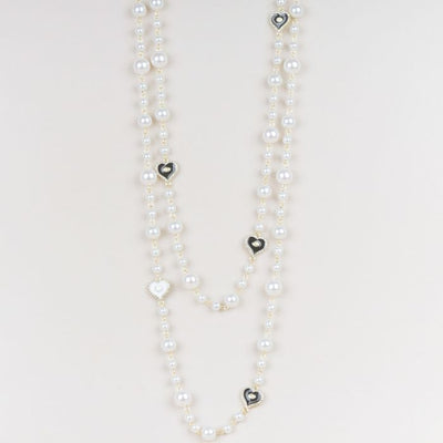Chunky Pearl & Sparkle Heart Long Necklace