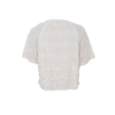 Fitz Sequin Fringe Top in Winter White