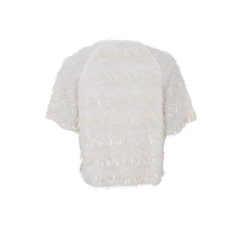 Fitz Sequin Fringe Top in Winter White