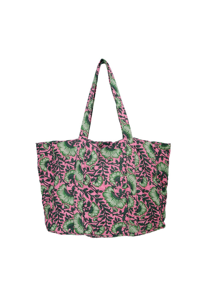 Flora Oversized Quilted Tote Bag in Pink Dahlia