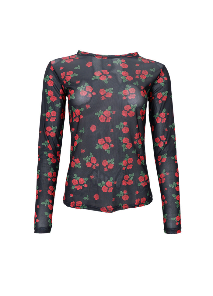 Annie Mesh Top in Red Flower