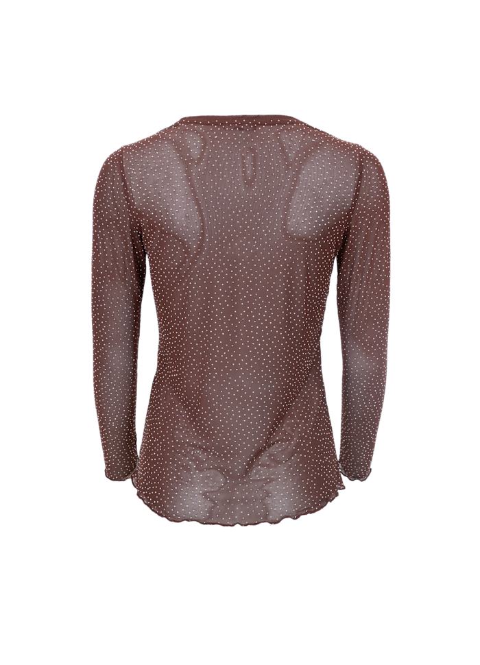 Alexis Sparkle Stone Mesh Top in Coffee Brown