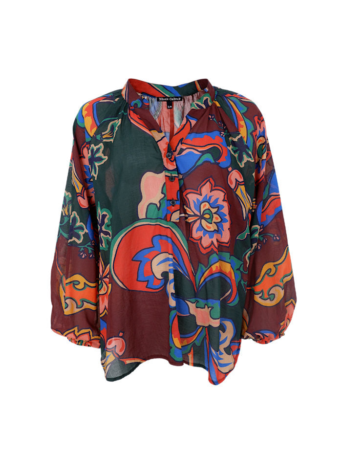 Dee Oversized Retro Print Blouse in Plum