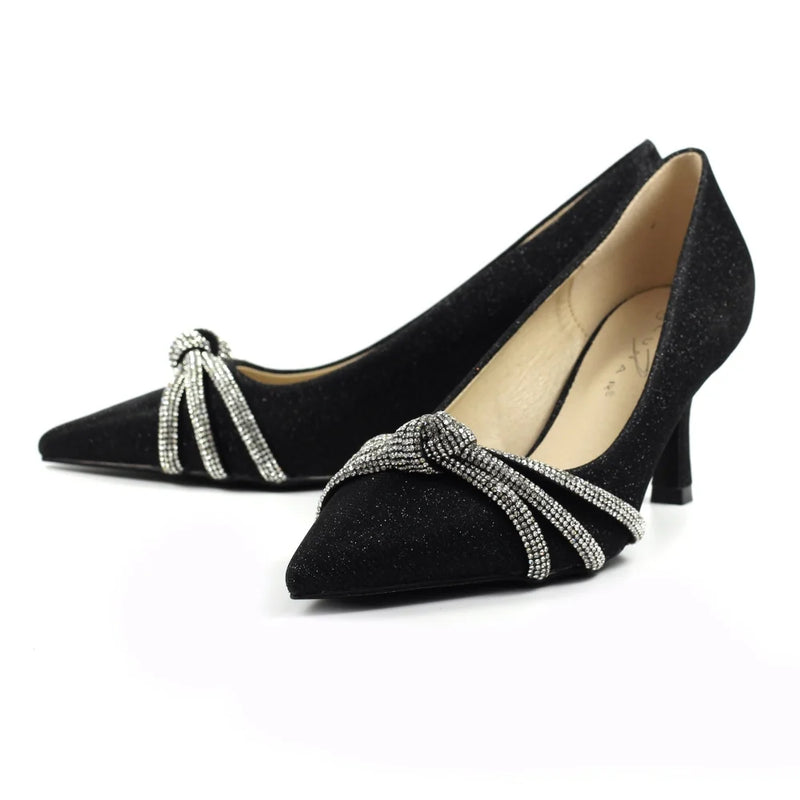 Kalina Black Sparkle Court Shoes