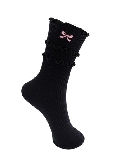 Frill Socks with Embroidered Bow