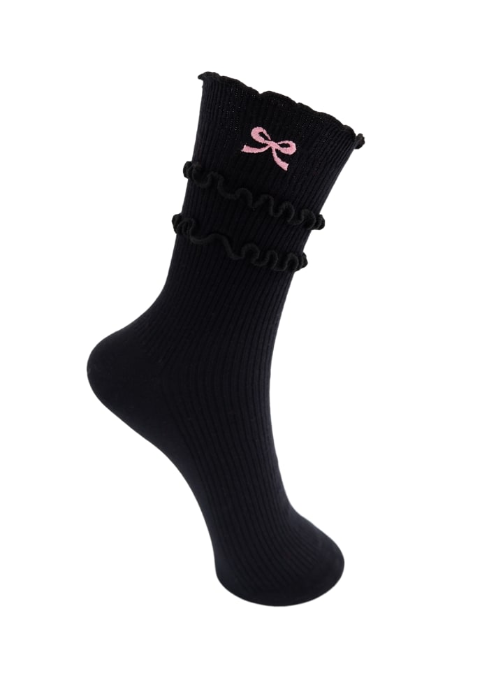 Frill Socks with Embroidered Bow